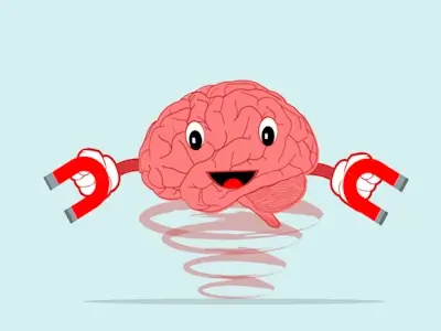 Biais cognitifs : un cerveau symbolique attiré par deux aimants, illustrant le conflit et l'influence dans la prise de décision.