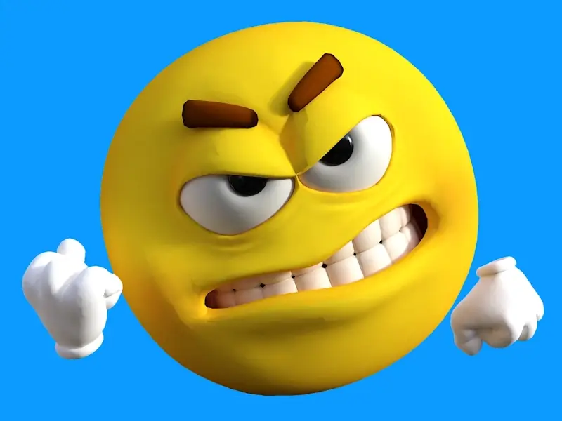 Personnage rond illustrant l'irritabilité, visage rouge et poing serré