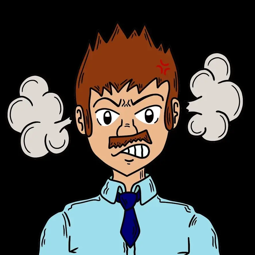 Dessin d'un homme avec de la vapeur sortant de ses oreilles.