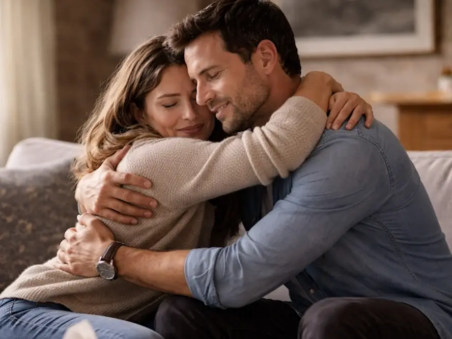 Un couple enlacé et heureux de l'être