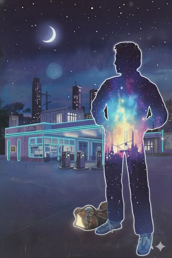 Dessin d'une silhouelle transparante devant un garage.