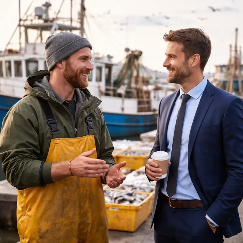 Les 2 hommes dans la trentaine devant un bateau