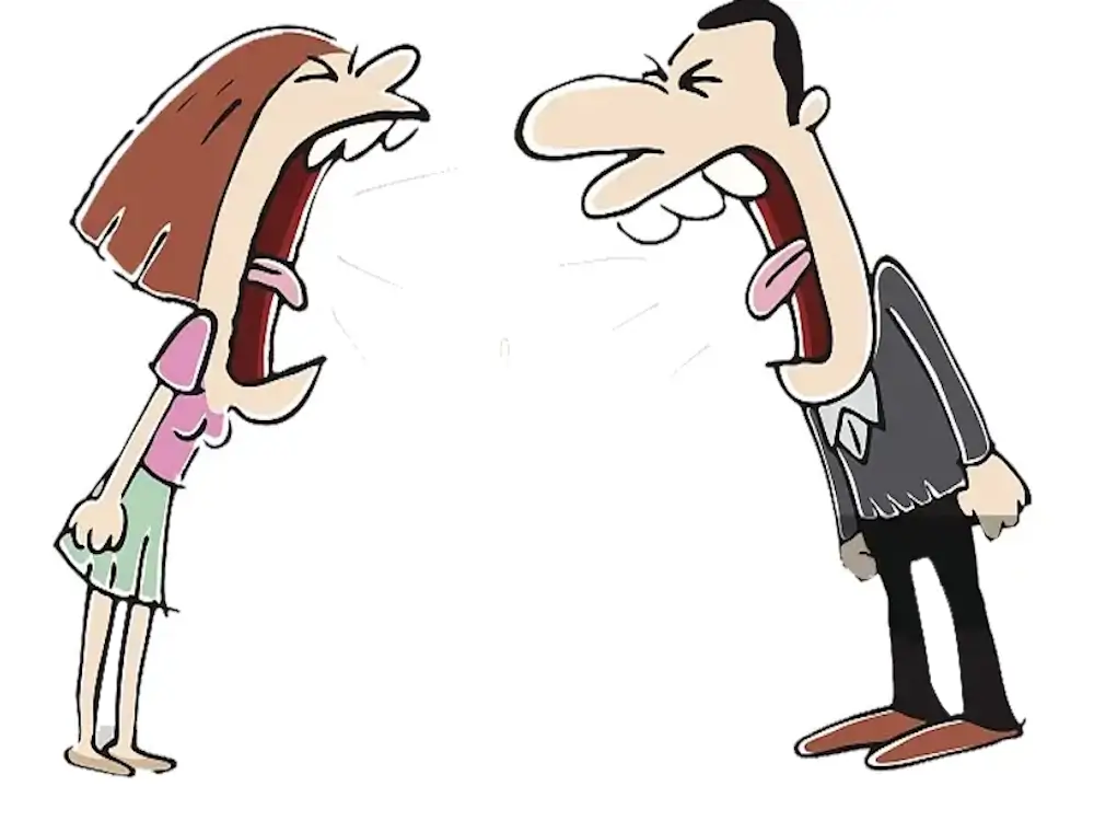 Dessin humoristique d'un homme et d'une femme qui se disputent.