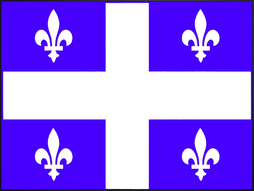Drapeau du Québec : quatre fleurs de lys blanches aux 4 coins