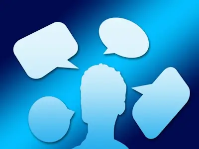 Dessin d'un homme entouré de quatre bulles de pensées