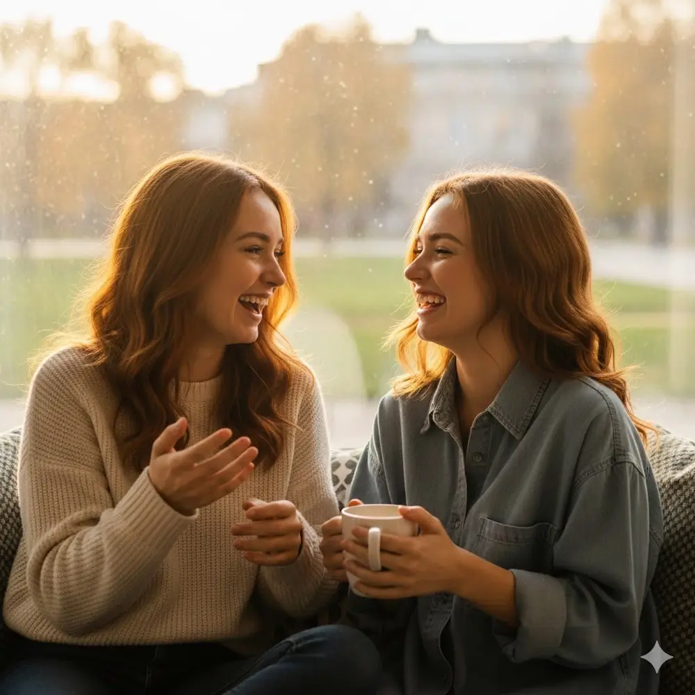 Deux soeurs jumelles dans la vingtaine rient aux éclats ensemble.