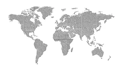 Une map monde constituée de lettres dans chaque continent