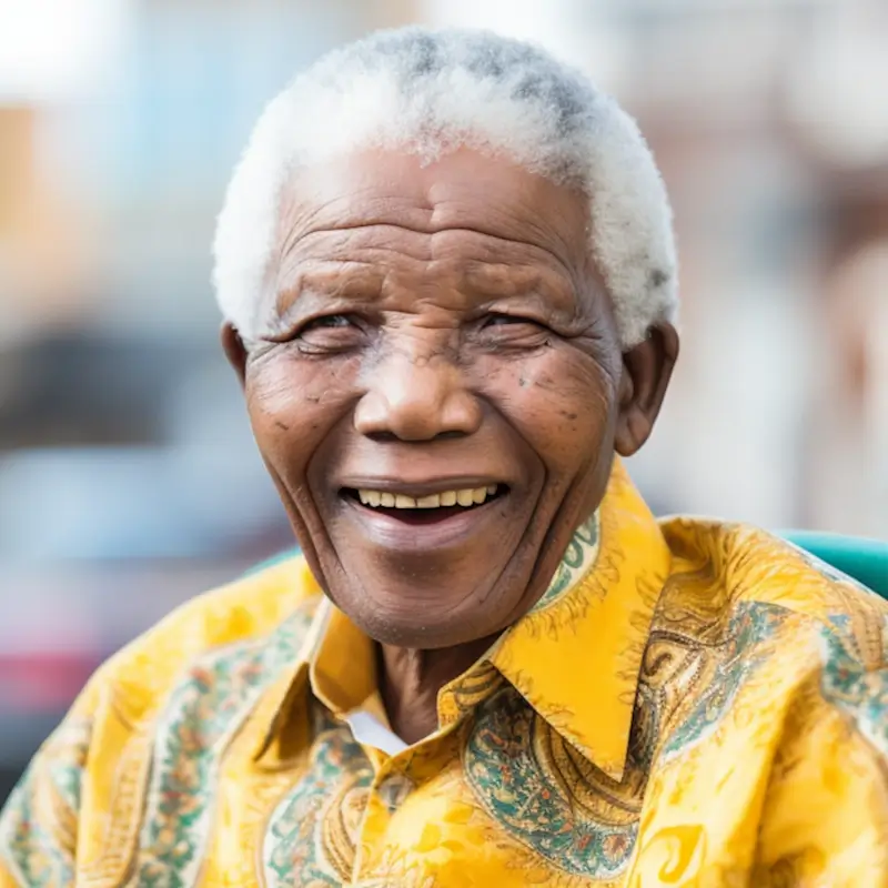 Photo de Nelson Mandela souriant largement et très âgé