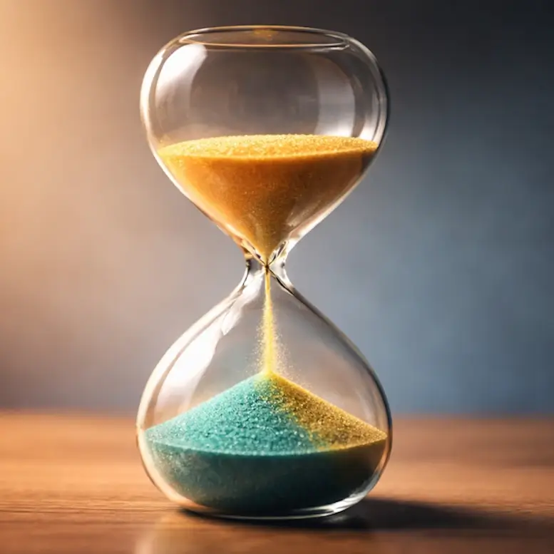 Un sablier avec du sable de couleur