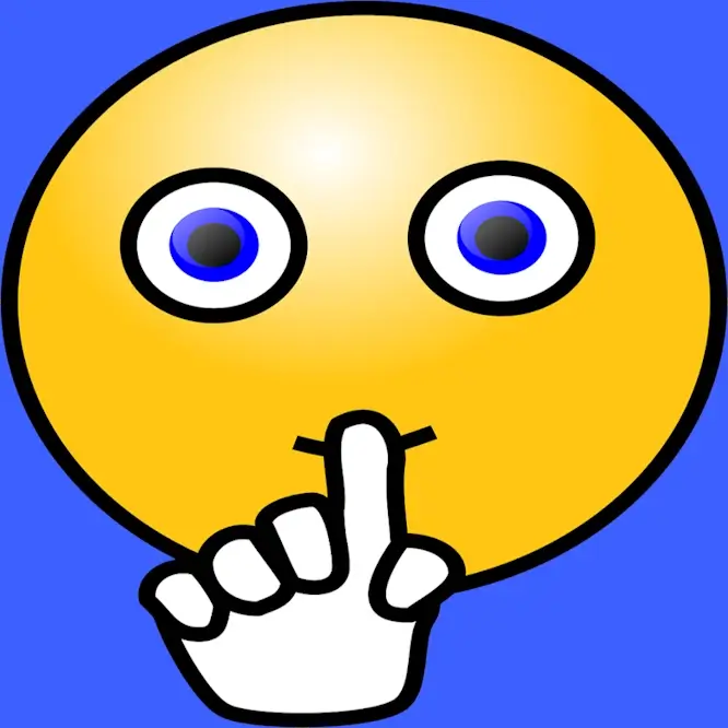 Visage rond avec un doigt sur la bouche demandant le silence