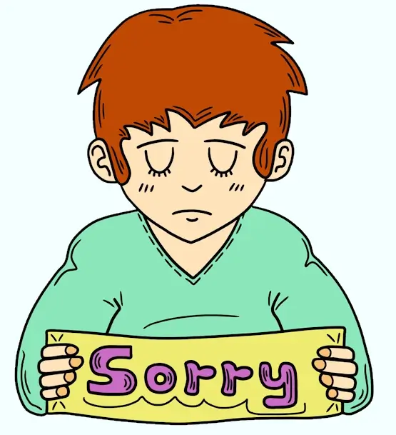 Garçon triste devant un papier qui indique&nbsp;: Sorry.