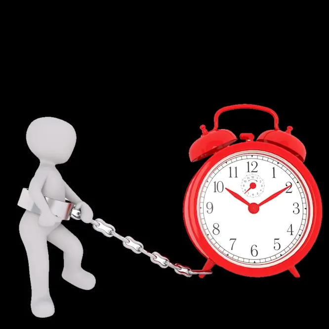 Dessin d'un homme enchainé à un réveille-matin