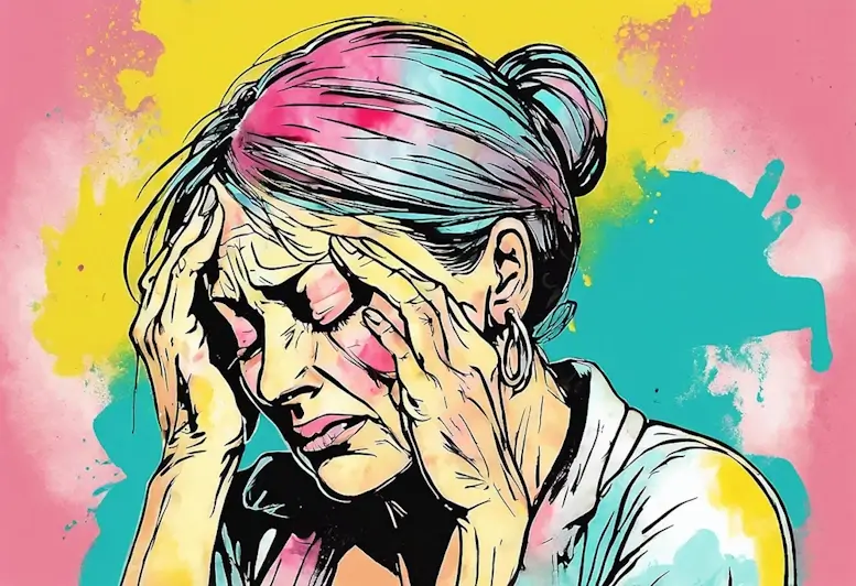 Dessin d'une dame qui semble souffrir d'un mal de tête.