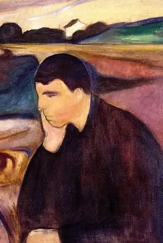 Tableau d'un homme mélancolique devant un paysage naturel