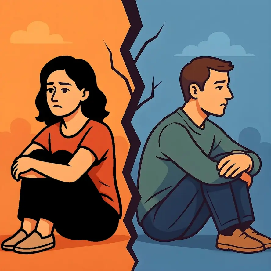 Un homme et une femme se tournent le dos.