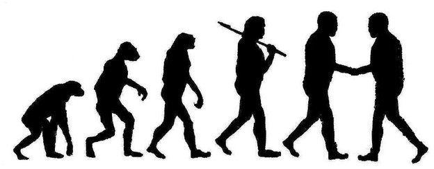 Dessin de l’évolution de l'homme en différentes étapes de l’image d’un singe à l'homme amical, qui offre sa main à une autre personne.