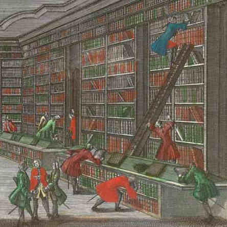 Tableau peint d'une immense bibliothèque