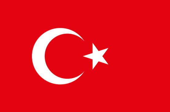 Drapeau de la Turquie : une lune décroissante et une étoile à cinq branches, les deux de couleur blanche, sur un fond rouge.