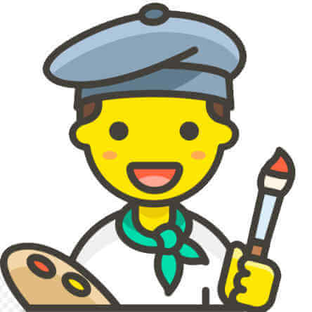 Dessin simple d'un jeune homme pinceau à la main.