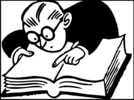 Dessin d’un homme lisant attentivement un livre