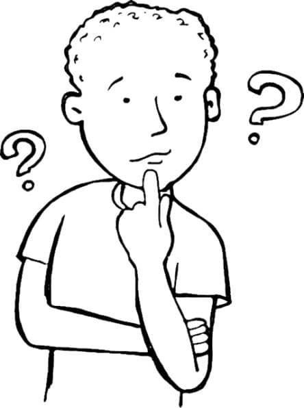 Dessin d’un gamin entouré de points d’interrogation