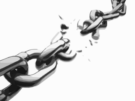 Dessin d’une chaîne métallique qui se brise.