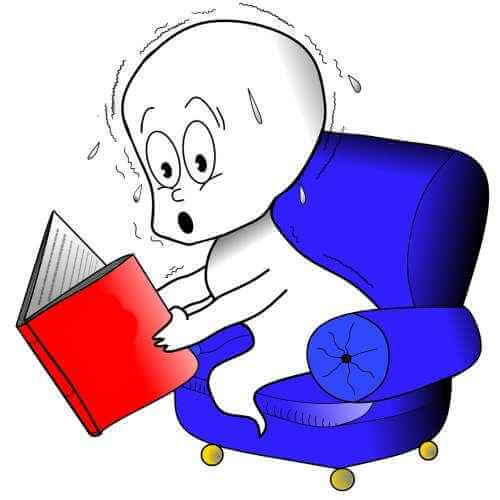 Fantôme effrayé en lisant un livre