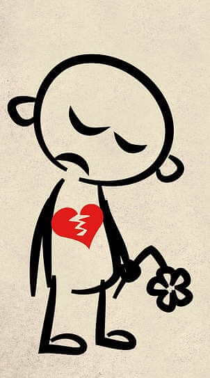 Dessin d’un homme triste avec le cœur brisé.