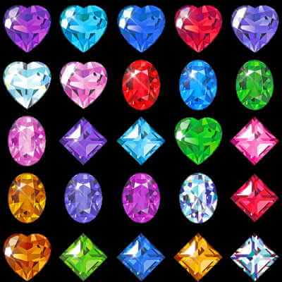 25 diamants éclatants de différentes formes et couleurs
