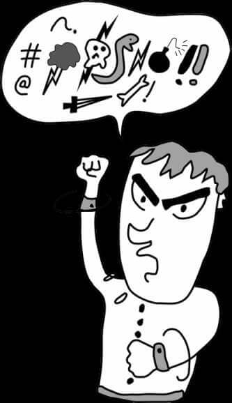 Dessin d’un homme en colère qui crie des insultes.