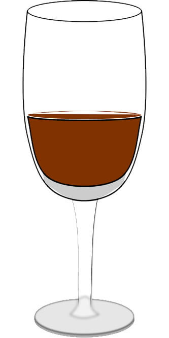  Un verre de vin rempli a demi.
