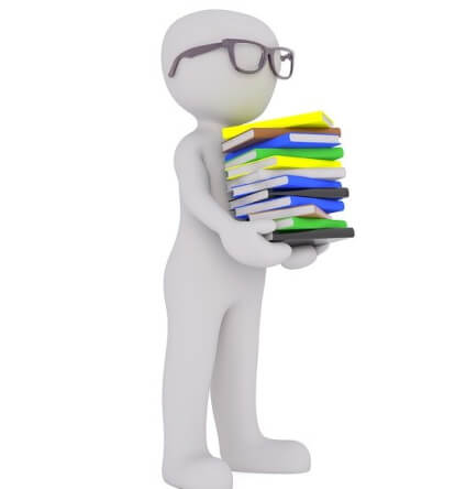Dessin simple d’un homme qui transporte plusieurs livres.