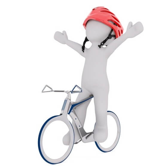 Dessin d’un garçon qui roule à vélo sans tenir le guidon.