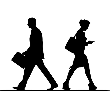 Un homme et une femme marchent en direction opposée.