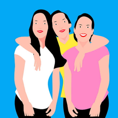 Dessin de 3 jeunes femmes enlacées