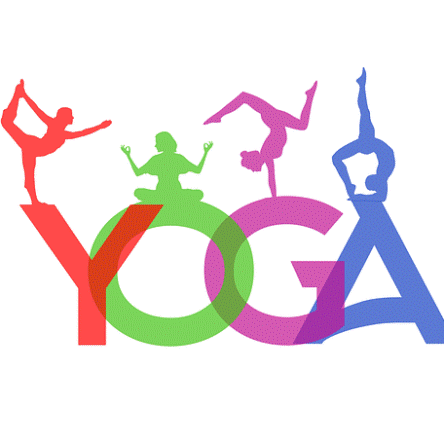 Silhouettes de gens en position de Yoga