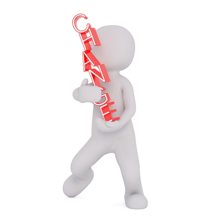 Un bonhomme tient dans ses mains le mot ’Change’.
