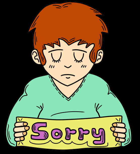 Garçon triste devant un papier qui indique : Sorry.