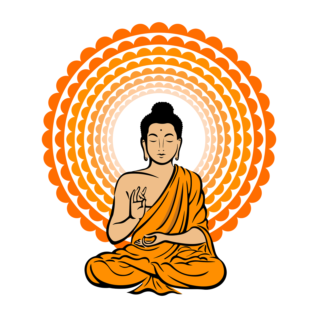 Dessin de Bouddha assis comme pour méditer, entouré de cercle