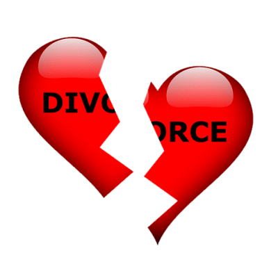 Le mot DIVORCE brisé en deux morceaux.