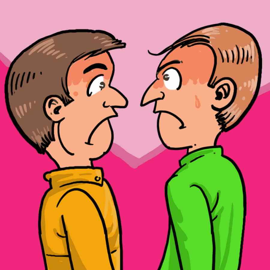 Dessin de deux hommes de très mauvaise humeur face à face