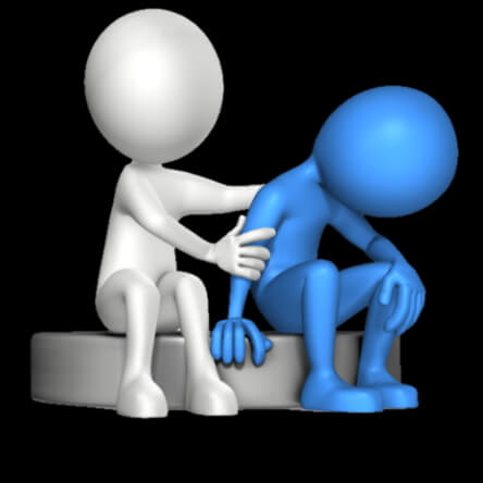 Un homme met la main sur l’épaule d’un autre pour l’encourager.