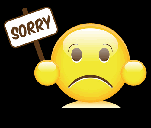 Un bonhomme avec un écriteau content le mot : Sorry