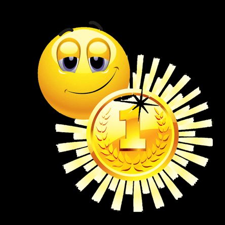  Un visage souriant devant une médaille brillante de premier prix. 