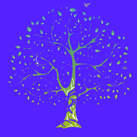 Un oiseau par-dessus un arbre feuillu.