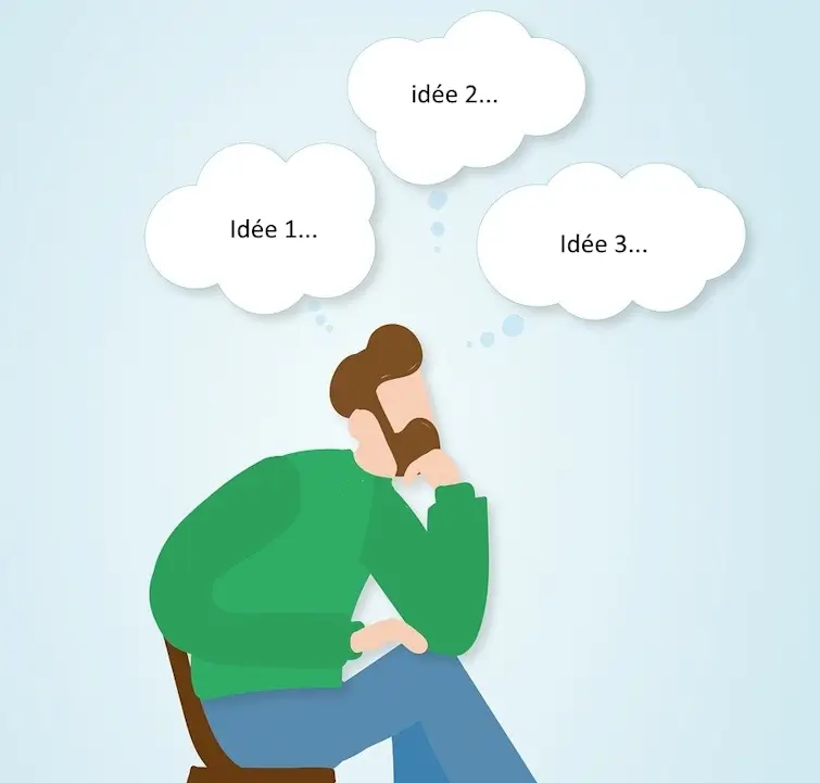 Dessin simple d'un homme assis qui semble réfléchir.
